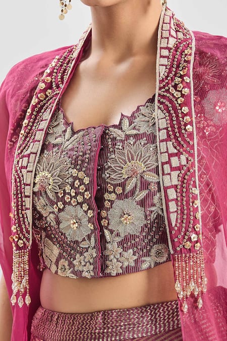 Buy Shreeka Wine Cotton Crystals, Pearls, Embroidery Collared Phoenix Bird Cape Skirt Set Online at Aza Fashions Buy_Shreeka_Wine Cotton Crystals, Pearls, Embroidery Collared Phoenix Bird Cape Skirt Set _Online_at_Aza_Fashions