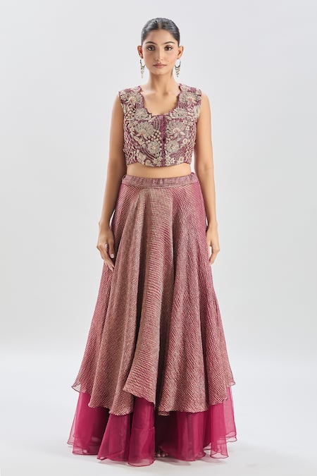 Shop Shreeka Wine Cotton Crystals, Pearls, Embroidery Collared Phoenix Bird Cape Skirt Set Online at Aza Fashions Shop_Shreeka_Wine Cotton Crystals, Pearls, Embroidery Collared Phoenix Bird Cape Skirt Set _Online_at_Aza_Fashions