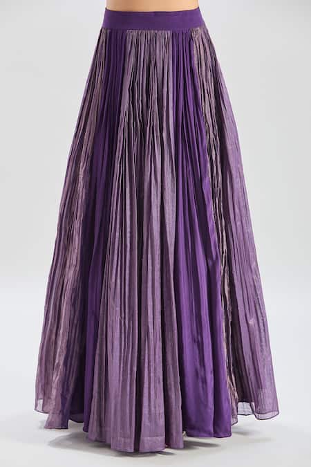 Shop_Shreeka_Purple Crepe, Chanderi, Chiffon Sequins, Floral Peplum Top And Skirt Set _Online_at_Aza_Fashions