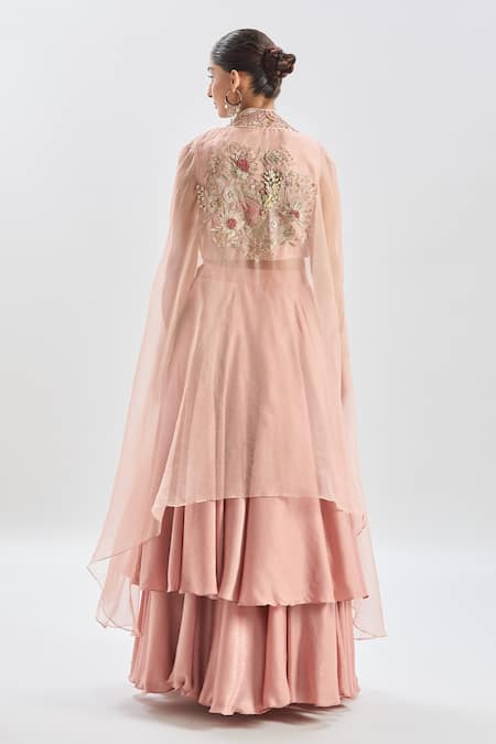 Shreeka Floral Embroidered Cape & Skirt Set 