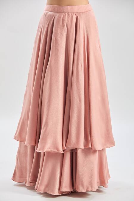 Shreeka_Pink Satin, Silk Organza Embroidery, Crystals, Pearls Floral Cape And Skirt Set _at_Aza_Fashions