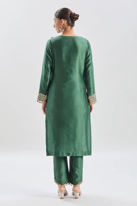 Shreeka Zardozi Embroidered Green Kurta Set 