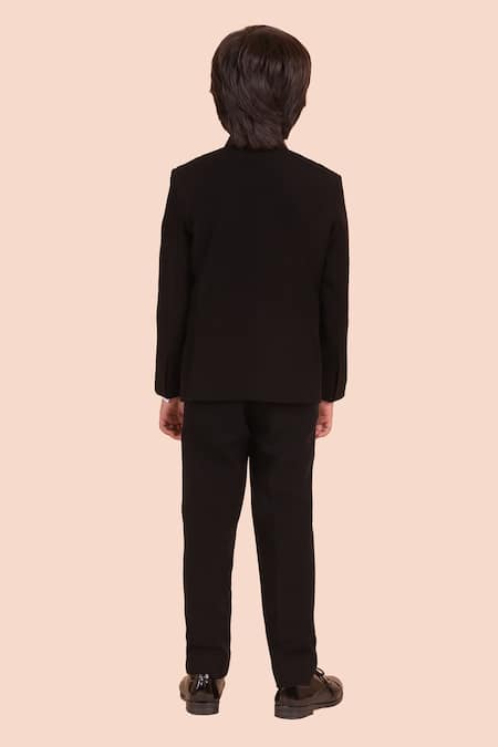 Shop_Partykles_Black Brocade Embroidery Wave Bandhgala Set _at_Aza_Fashions