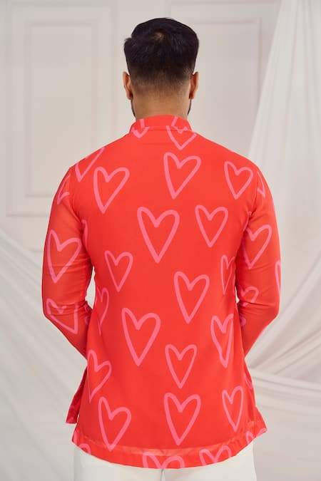 Harshita Singhvi_Red Georgette Embroidery Heart Print Designer Kurta _at_Aza_Fashions