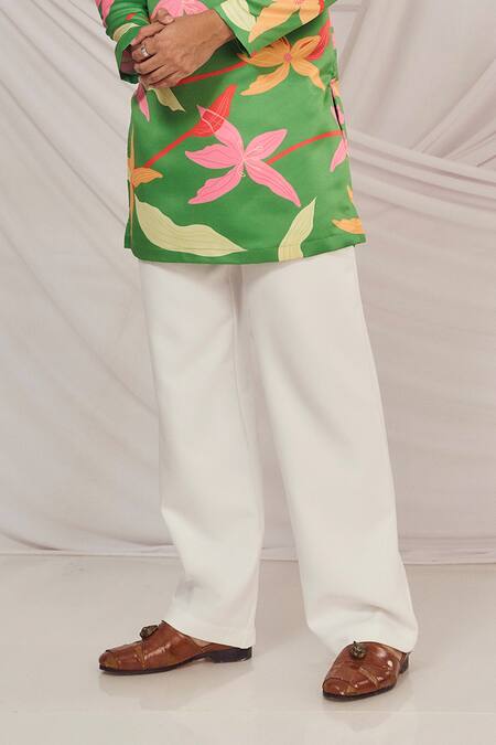 Buy_Harshita Singhvi_Green Satin, Silk Floral Print Mandarin Collar Kurta _Online_at_Aza_Fashions