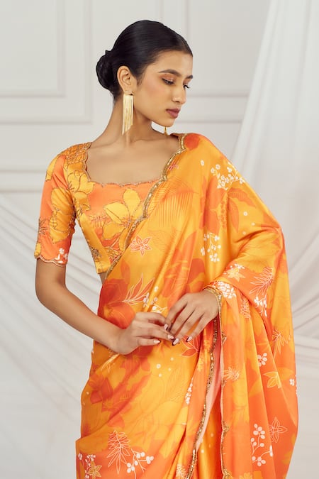 Harshita Singhvi_Multi Color Satin, Silk, Crepe Cut Work, Floral Printed Saree With Blouse _Online_at_Aza_Fashions