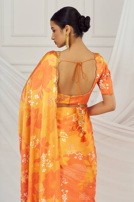 Buy_Harshita Singhvi_Multi Color Satin, Silk, Crepe Cut Work, Floral Printed Saree With Blouse _Online_at_Aza_Fashions