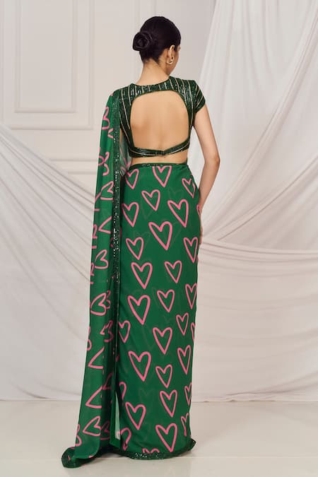 Harshita Singhvi Heart Print Georgette Saree With Blouse 
