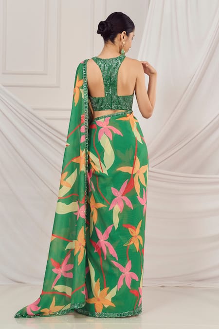 Harshita Singhvi Floral Print Green Saree Set 