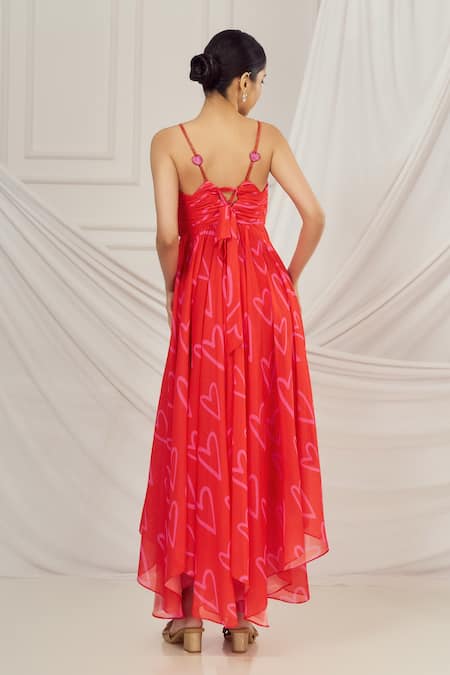 Harshita Singhvi Red Heart Print Asymmetric Dress 