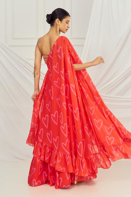 Harshita Singhvi Heart Print Lehenga & Cape Set 