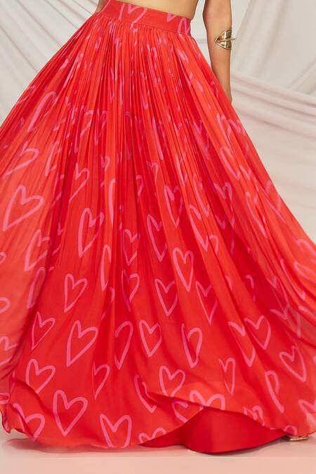 Shop_Harshita Singhvi_Red Silk, Georgette Cut Work, Beads Sweetheart Heart Print Lehenga And Cape Set _Online_at_Aza_Fashions