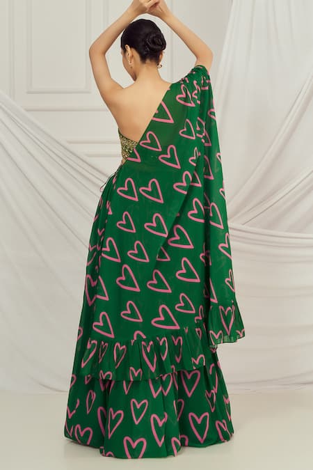 Harshita Singhvi Heart Print Pleated Lehenga & Cape Set 