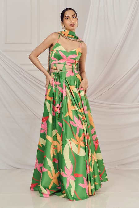 Harshita Singhvi Floral Print Green Lehenga Set 