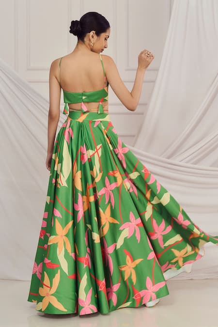 Harshita Singhvi Floral Print Green Lehenga Set 