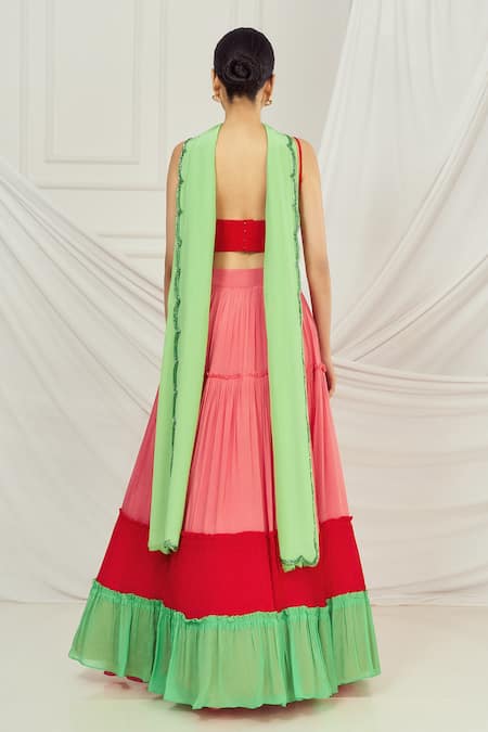 Harshita Singhvi Colorblocked Tiered Lehenga Set 