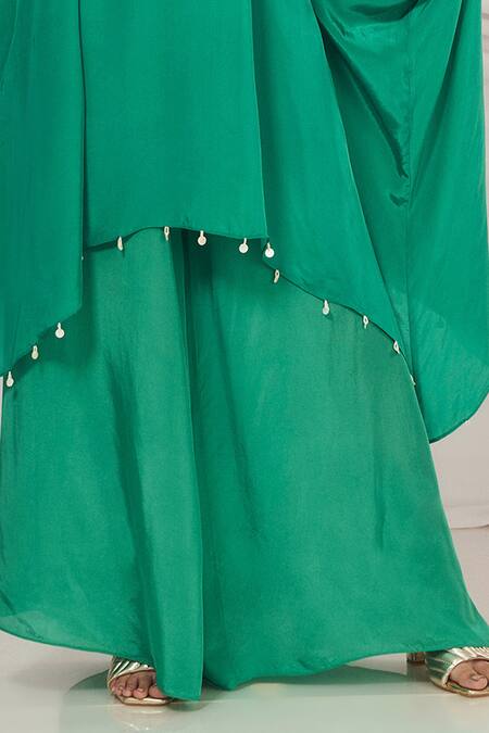 Harshita Singhvi_Green Crepe Pearls, Sequins, Cut Work Round Neck Embroidered Kaftan Set _Online_at_Aza_Fashions