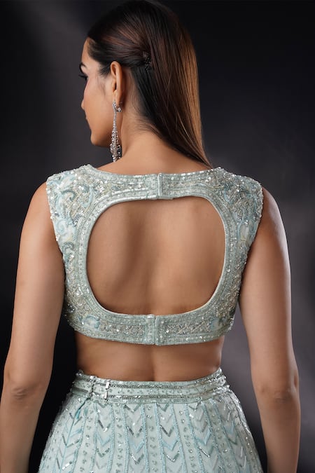 Ronak And Shruti Feather Embroidered Cape Lehenga Set 