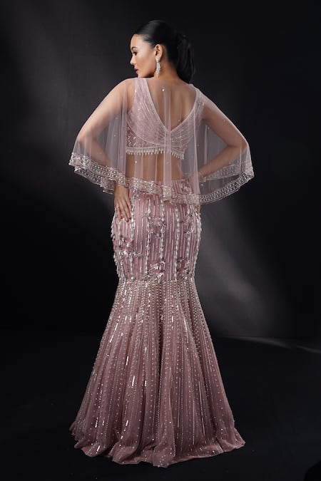 Ronak And Shruti Sequin Embroidered Cape Fishcut Lehenga Set 