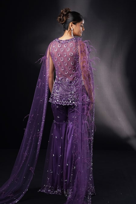 Ronak And Shruti Plum Purple Sequin Embroidered Sharara Set 