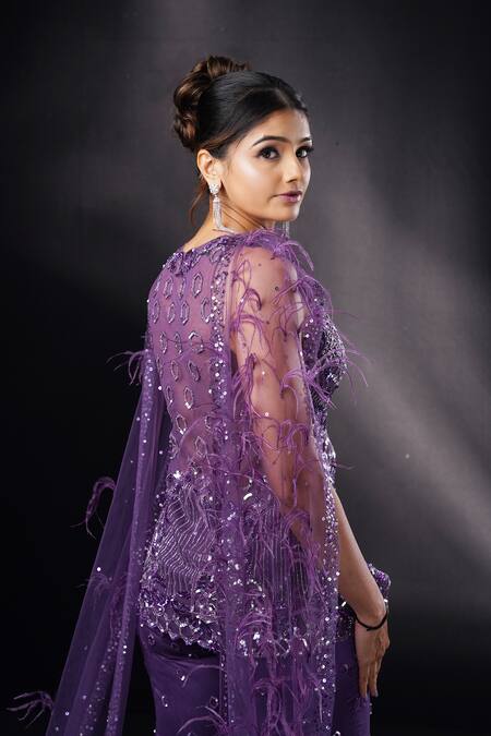 Ronak And Shruti_Purple Organza, Georgette Sequins, Crystals Plum Embroidered Sharara Set _at_Aza_Fashions