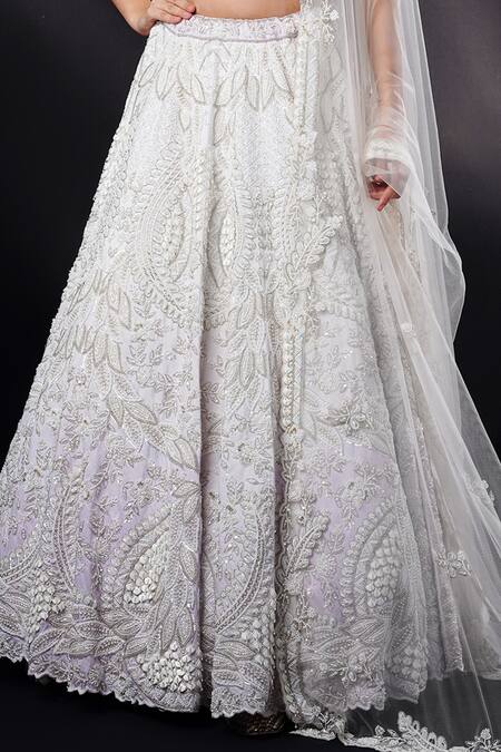 Shop_Ronak And Shruti_Purple Silk, Net Crystals, Sequins, Pearls, Embroidery 3d Bridal Lehenga Set _Online_at_Aza_Fashions