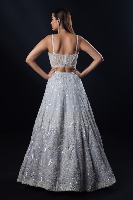 Ronak And Shruti Geometric Border Cape Lehenga Set 