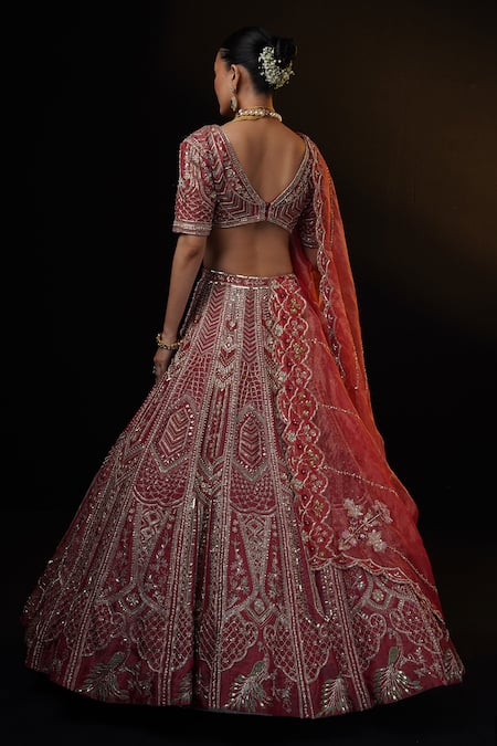 Ronak And Shruti Zardozi Embroidered Red Bridal Lehenga Set 