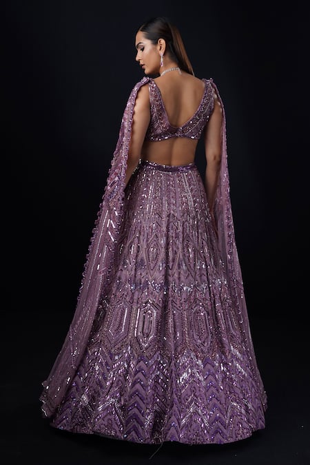 Ronak And Shruti Swarovski Embroidered Cape Lehenga Set 