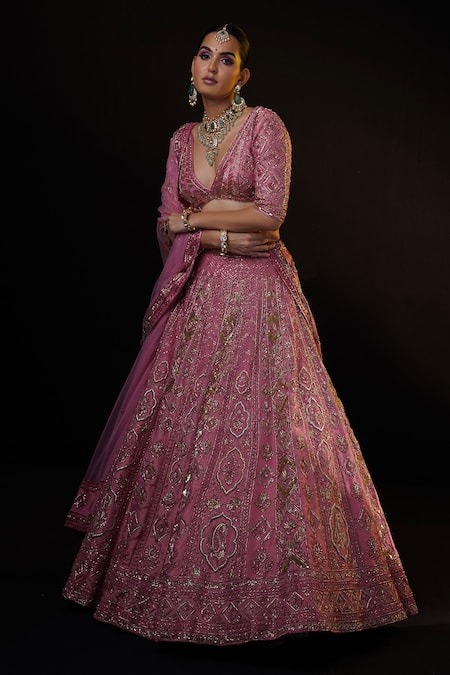 Ronak And Shruti_Multi Color Net, Tulle Sequins, Crystals, Beads Embroidered Bridal Lehenga Set _Online_at_Aza_Fashions
