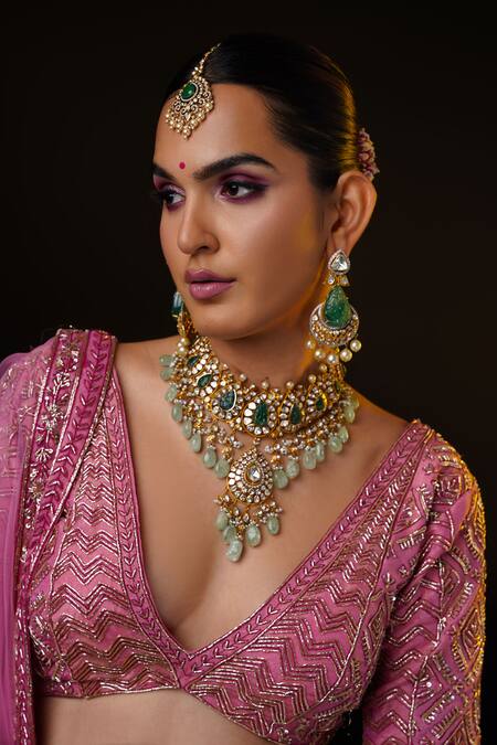 Buy_Ronak And Shruti_Multi Color Net, Tulle Sequins, Crystals, Beads Embroidered Bridal Lehenga Set _Online_at_Aza_Fashions