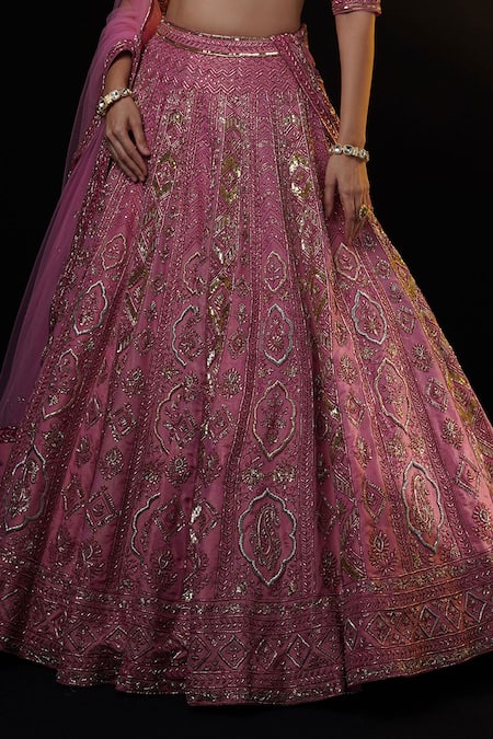 Shop_Ronak And Shruti_Multi Color Net, Tulle Sequins, Crystals, Beads Embroidered Bridal Lehenga Set _Online_at_Aza_Fashions