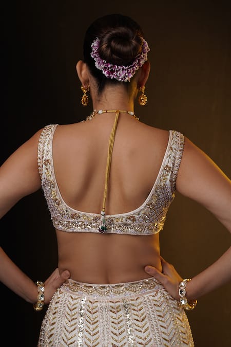 Ronak And Shruti_Ivory Net, Linen Pearls, Sequins, Zari Sweetheart Embroidered Bridal Lehenga Set _Online_at_Aza_Fashions