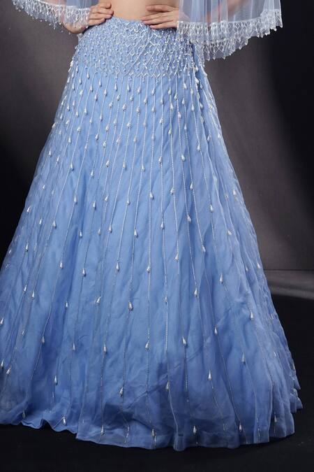 Ronak And Shruti Blue Organza, Net Pearls, Crystals, Sequins, Sapphire Embellished Lehenga Set Online at Aza Fashions Ronak And Shruti_Blue Organza, Net Pearls, Crystals, Sequins, Sapphire Embellished Lehenga Set _Online_at_Aza_Fashions