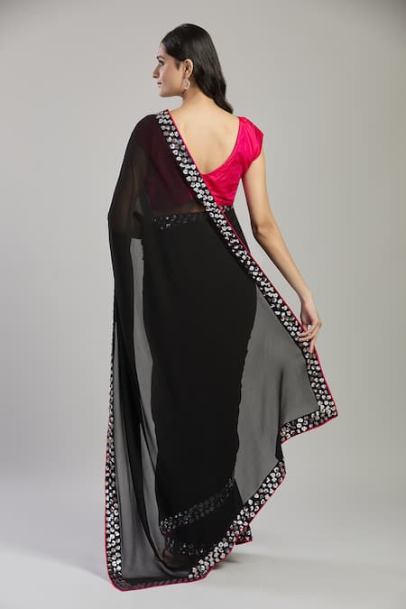 Mint N Oranges Sequin Embellished Black Saree & Blouse Piece 