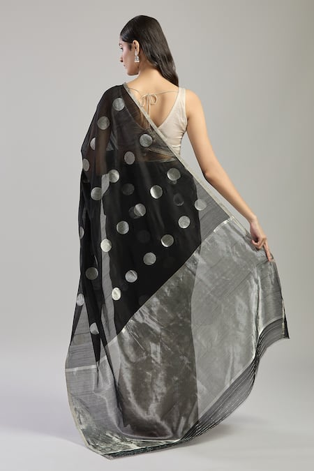 Mint N Oranges Zari Polka Dot Chanderi Saree 