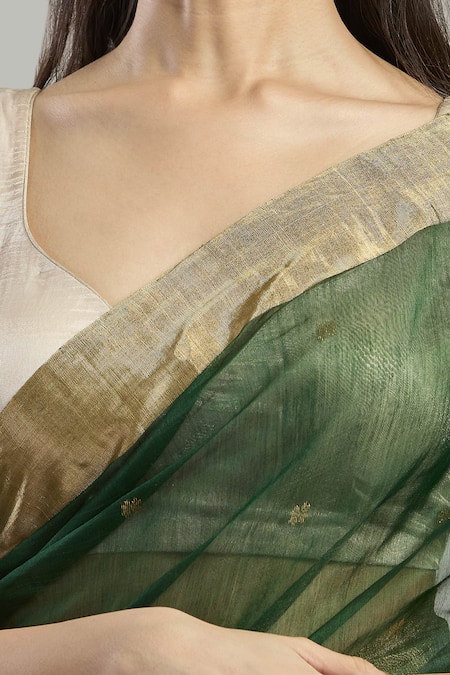 Shop_Mint N Oranges_Green Chanderi Embroidery Hand Woven Saree With Blouse Piece _Online_at_Aza_Fashions