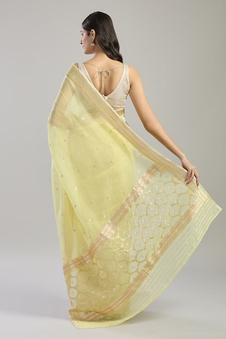 Mint N Oranges Hexagon Pattern Pallu Saree 