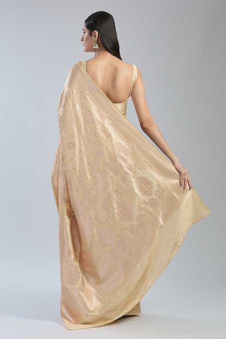 Shop Mint N Oranges Beige Silk Embroidery Botanical Hand Woven Saree at Aza Fashions Shop_Mint N Oranges_Beige Silk Embroidery Botanical Hand Woven Saree_at_Aza_Fashions