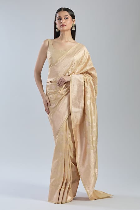 Buy Mint N Oranges Beige Silk Embroidery Botanical Hand Woven Saree Online at Aza Fashions Buy_Mint N Oranges_Beige Silk Embroidery Botanical Hand Woven Saree_Online_at_Aza_Fashions
