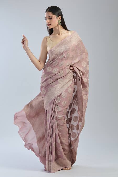 Buy_Mint N Oranges_Purple Georgette Embroidery Flower Butta Woven Saree_Online_at_Aza_Fashions