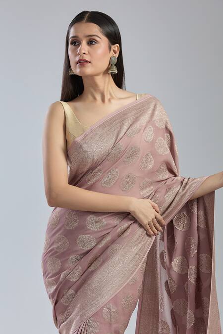 Shop_Mint N Oranges_Purple Georgette Embroidery Flower Butta Woven Saree_Online_at_Aza_Fashions