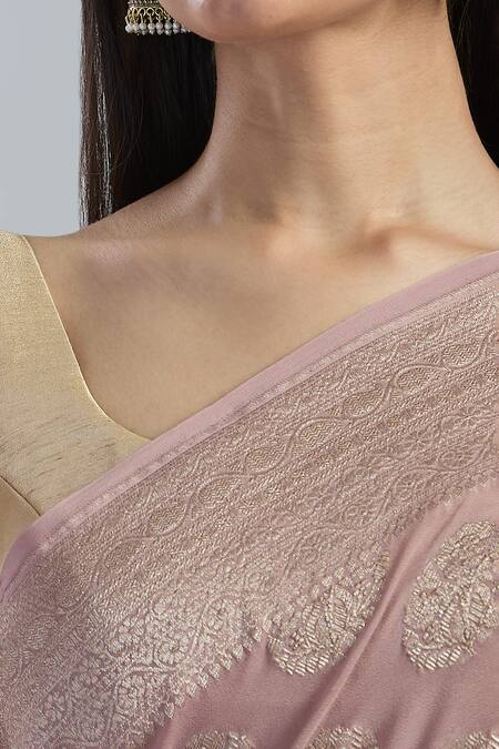 Mint N Oranges_Purple Georgette Embroidery Flower Butta Woven Saree_at_Aza_Fashions