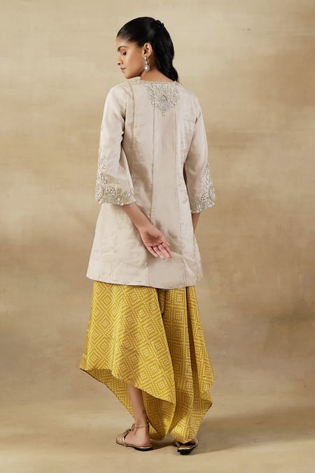Shop Shalkii Ivory Tissue, Handloom Cotton Pearls, Cutdana Embroidered Kurta And Dhoti Pant Set at Aza Fashions Shop_Shalkii_Ivory Tissue, Handloom Cotton Pearls, Cutdana Embroidered Kurta And Dhoti Pant Set _at_Aza_Fashions