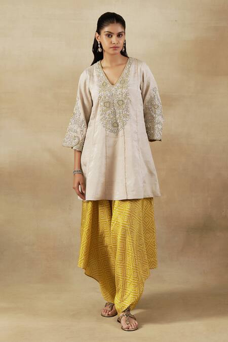 Shalkii Ivory Tissue, Handloom Cotton Pearls, Cutdana Embroidered Kurta And Dhoti Pant Set Online at Aza Fashions Shalkii_Ivory Tissue, Handloom Cotton Pearls, Cutdana Embroidered Kurta And Dhoti Pant Set _Online_at_Aza_Fashions