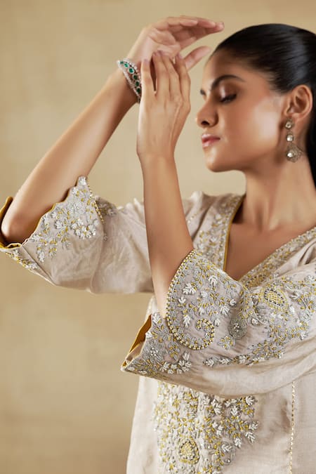 Shop Shalkii Ivory Tissue, Handloom Cotton Pearls, Cutdana Embroidered Kurta And Dhoti Pant Set Online at Aza Fashions Shop_Shalkii_Ivory Tissue, Handloom Cotton Pearls, Cutdana Embroidered Kurta And Dhoti Pant Set _Online_at_Aza_Fashions