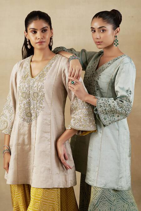 Shalkii Ivory Tissue, Handloom Cotton Pearls, Cutdana Embroidered Kurta And Dhoti Pant Set at Aza Fashions Shalkii_Ivory Tissue, Handloom Cotton Pearls, Cutdana Embroidered Kurta And Dhoti Pant Set _at_Aza_Fashions