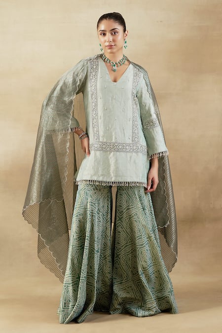 Shalkii Geometric Embroidered Kurta Gharara Set 