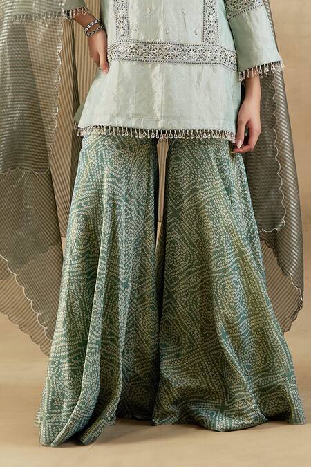 Buy Shalkii Green Handloom Cotton, Tissue Pearls, Geometric Embroidered Kurta Gharara Set Online at Aza Fashions Buy_Shalkii_Green Handloom Cotton, Tissue Pearls, Geometric Embroidered Kurta Gharara Set _Online_at_Aza_Fashions