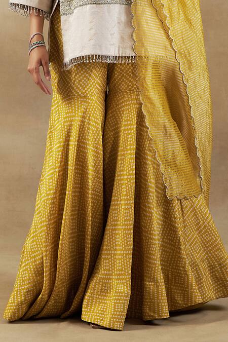 Shalkii Ivory Handloom Cotton, Chiffon Cut Work, Zardozi Embroidered Kurta Gharara Set Online at Aza Fashions Shalkii_Ivory Handloom Cotton, Chiffon Cut Work, Zardozi Embroidered Kurta Gharara Set _Online_at_Aza_Fashions